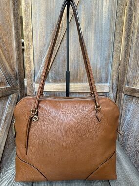GUCCI Bree Cognac Brown Pebbled Leather Tote Shoulder Handbag